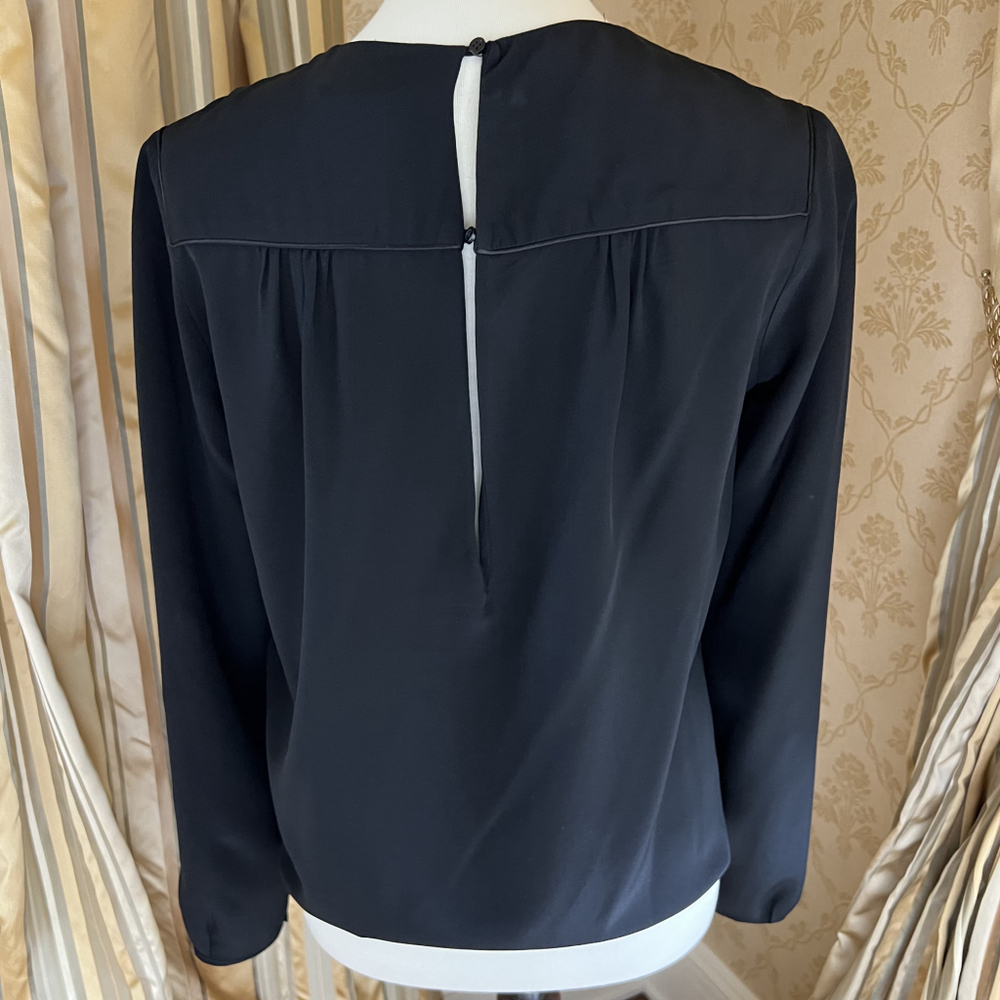 Maje 100% silk black LS top with sheer lace inset size small (1) - Picture 3 of 10